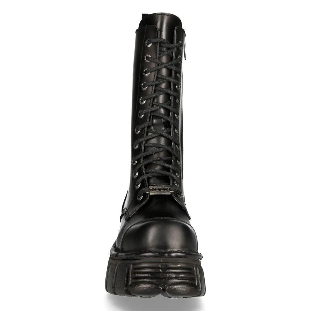 New RockM-MILI211C-C1 Unisex Metallic Black 100% Leather Techno Biker Boots
