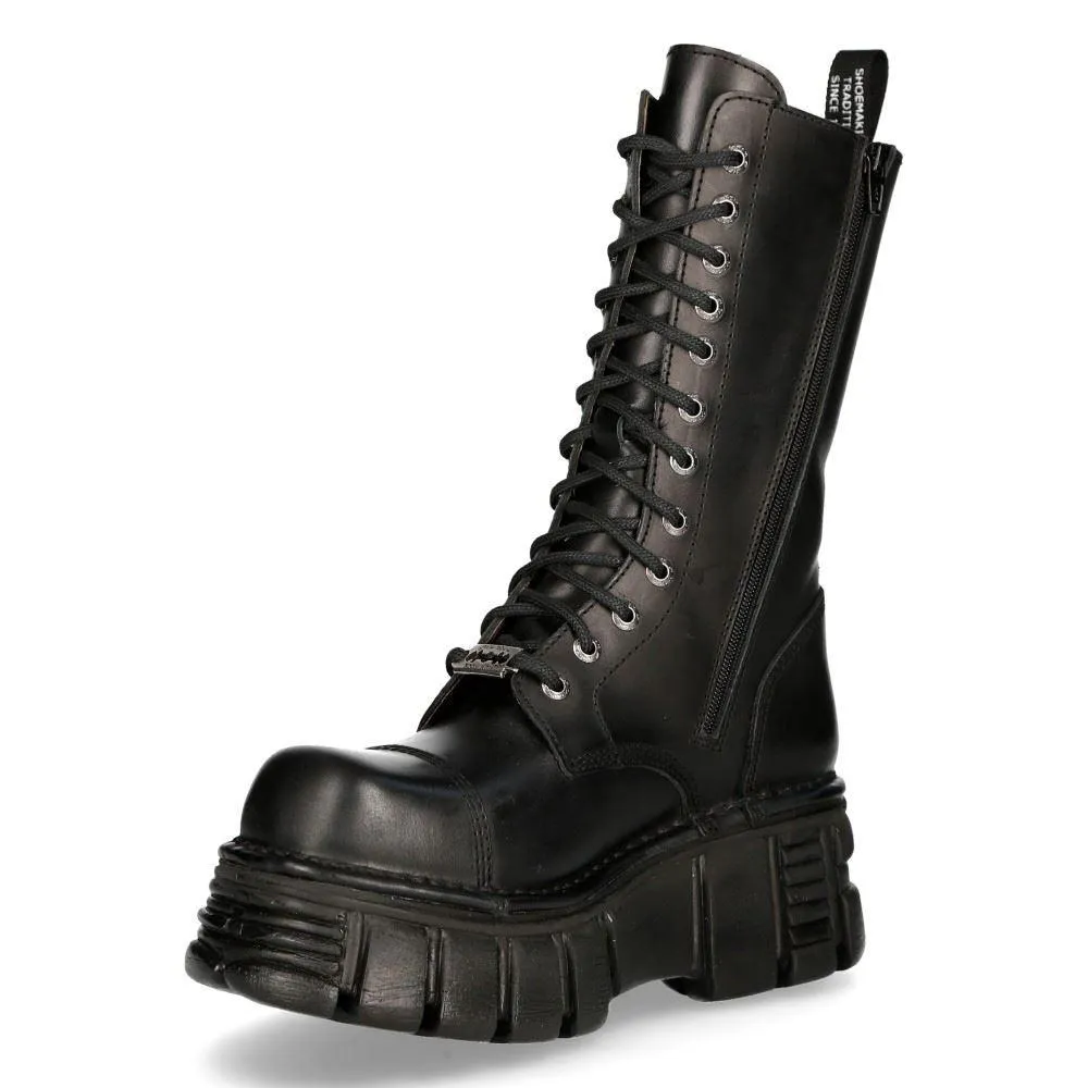 New RockM-MILI211C-C1 Unisex Metallic Black 100% Leather Techno Biker Boots