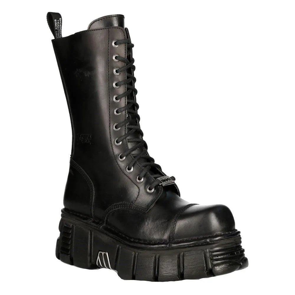 New RockM-MILI211C-C1 Unisex Metallic Black 100% Leather Techno Biker Boots