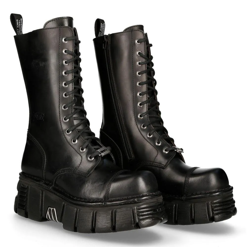 New RockM-MILI211C-C1 Unisex Metallic Black 100% Leather Techno Biker Boots