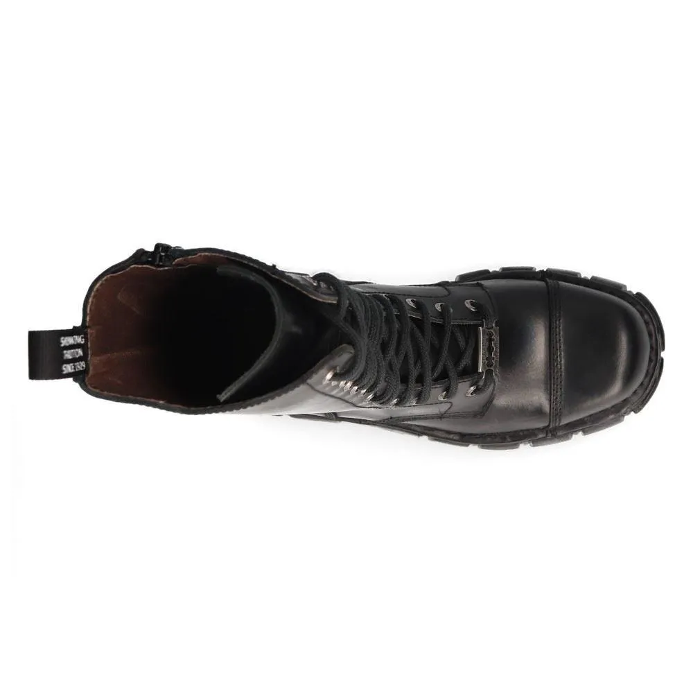 New RockM-MILI211C-C1 Unisex Metallic Black 100% Leather Techno Biker Boots