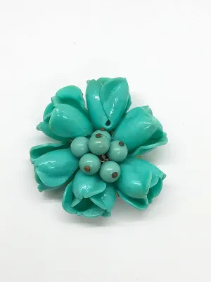 Vintage Turquoise Colored Plastic Floral Clip